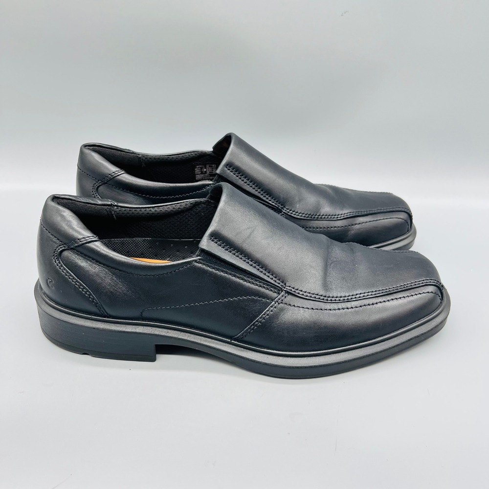 ECCO Slip On Mens 8.5 Black Leather Square Toe Helsinki Loafers Classic